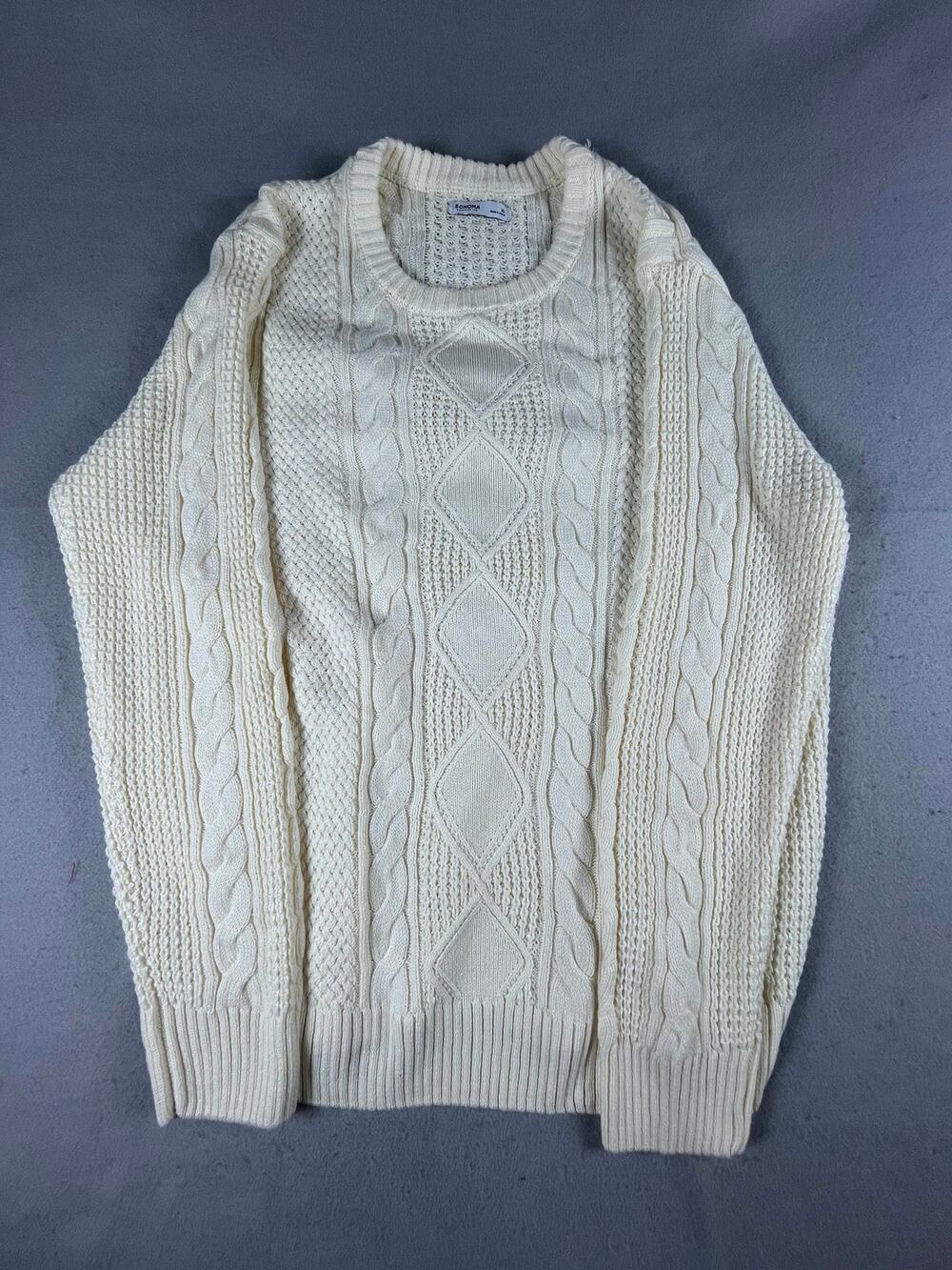 Sonoma Fisherman Sweater Mens XL Cream Crew Neck Chunky Cable Knit Rib Pullover